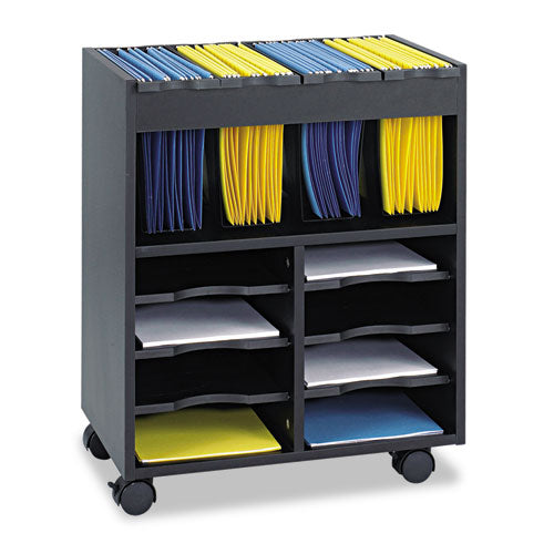 Image of Safco® Go Cart Mobile File, Engineered Wood, 8 Shelves, 4 Bins, 14.5" x 21.5" x 26.25", Black