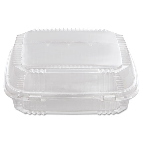 Image of Pactiv Evergreen ClearView SmartLock Hinged Lid Container, 49 oz, 8.2 x 8.34 x 2.91, Clear, Plastic, 200/Carton