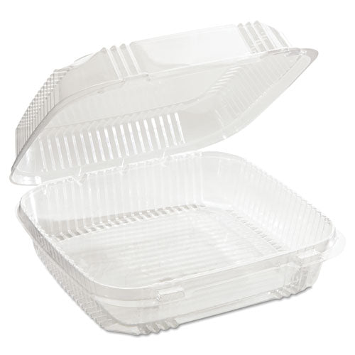 Image of Pactiv Evergreen ClearView SmartLock Hinged Lid Container, 49 oz, 8.2 x 8.34 x 2.91, Clear, Plastic, 200/Carton