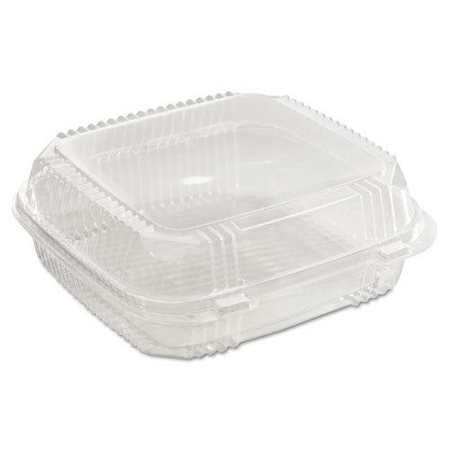 Image of Pactiv Evergreen ClearView SmartLock Hinged Lid Container, 49 oz, 8.2 x 8.34 x 2.91, Clear, Plastic, 200/Carton