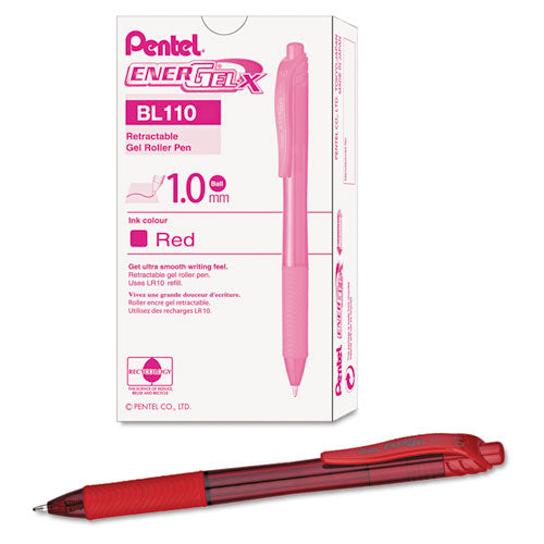 Image of Pentel® EnerGel-X Gel Pen, Retractable, Bold 1 mm, Red Ink, Translucent Red/Red Barrel, Dozen