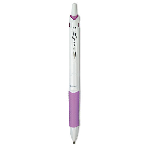 Image of Pilot® Acroball PureWhite Advanced Ink Hybrid Gel Pen, Retractable, Fine 0.7 mm, Black Ink, White/Purple Barrel