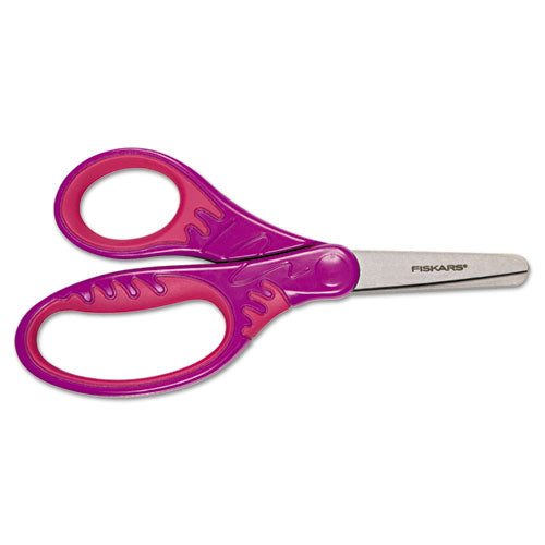 Image of Fiskars® Kids Softgrip Scissors, Right Handed, Rounded Tip, 5" Long, 1.75" Cut Length, Straight Handle, Randomly Assorted Handle Color