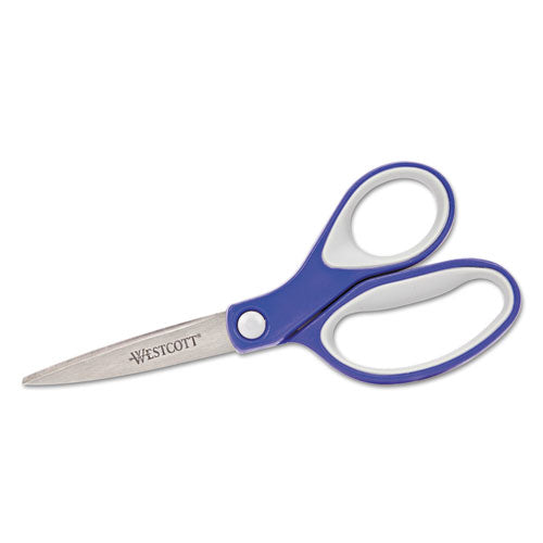 Image of Westcott® KleenEarth Soft Handle Scissors, 7" Long, 2.25" Cut Length, Straight Blue/Gray Handle
