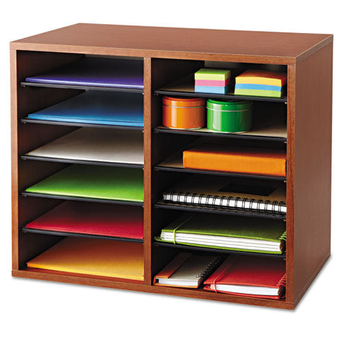 Image of Safco® Fiberboard Literature Sorter, 12 Compartments, 19.63 x 11.88 x 16.13, Cherry