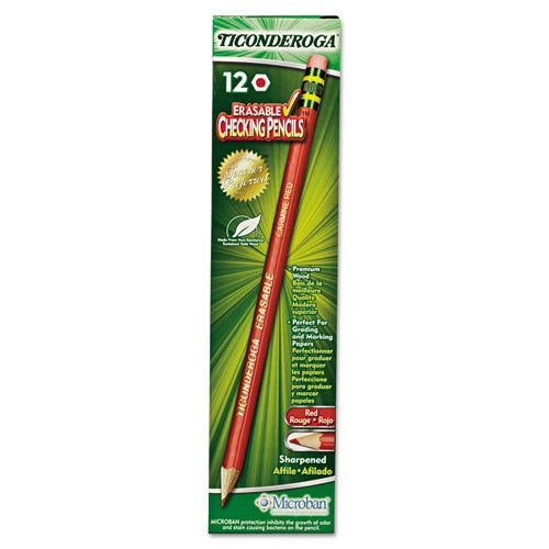 Image of Ticonderoga® Erasable Colored Pencils, 2.6 mm, 2B, Carmine Red Lead, Carmine Red Barrel, 12/Pack