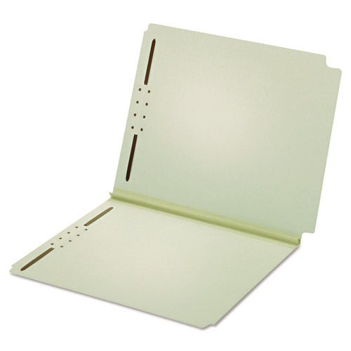 Image of Pendaflex® Dual-Tab Pressboard Fastener Folder, 2" Expansion, 2 Fasteners, Letter Size, Light Green Exterior, 25/Box