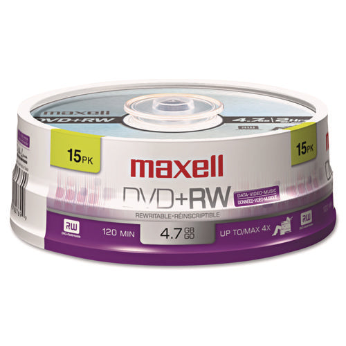 Image of Maxell® Dvd+rw Rewritable Disc, 4.7 Gb, 4x, Spindle, Silver, 15/pack