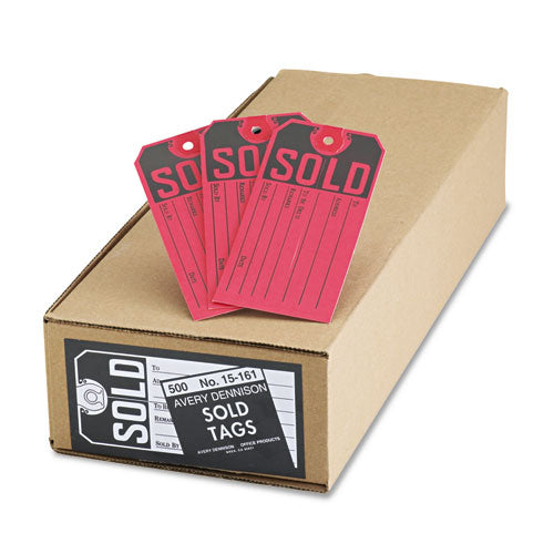 Image of Avery® Sold Tags, Paper, 4.75 x 2.38, Red/Black, 500/Box