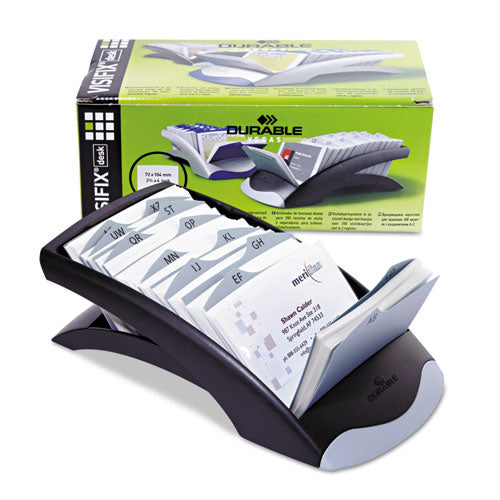Image of Durable® Visifix Desk Business Card File, Holds 200 2.88 X 4.13 Cards, 5 X 9.31 X 3.56, Plastic, Graphite/black