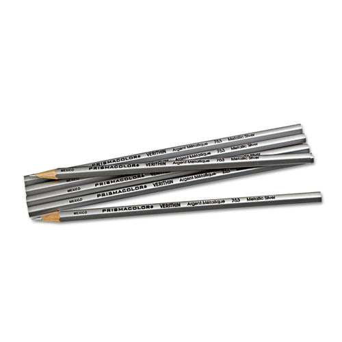 Image of Prismacolor® Verithin Smear-Proof Colored Pencils, 2 Mm, Metallic Silver Lead, Metallic Silver Barrel, Dozen