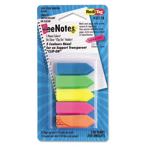 Image of Redi-Tag® Seenotes Transparent-Film Arrow Page Flags, Assorted Colors, 50/pad, 5 Pads