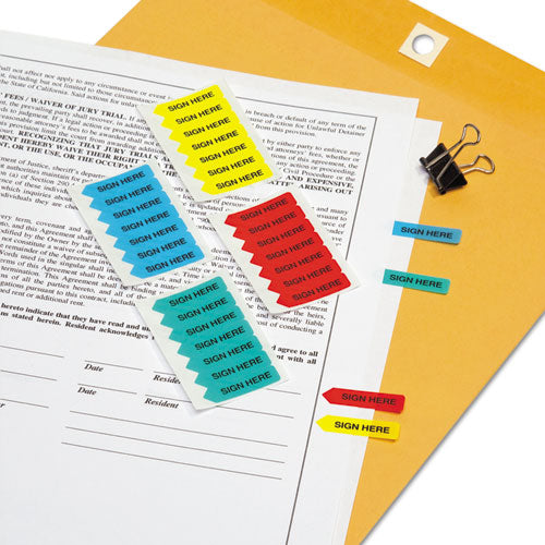 Image of Redi-Tag® Mini Arrow Page Flags, "sign Here", Blue/mint/red/yellow, 126 Flags/pack