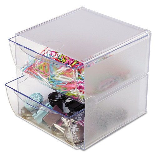Image of deflecto® Stackable Cube Organizer, 2 Compartments, 2 Drawers, Plastic, 6 x 7.2 x 6, Clear