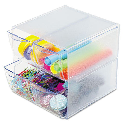 Image of deflecto® Stackable Cube Organizer, 4 Compartments, 4 Drawers, Plastic, 6 x 7.2 x 6, Clear
