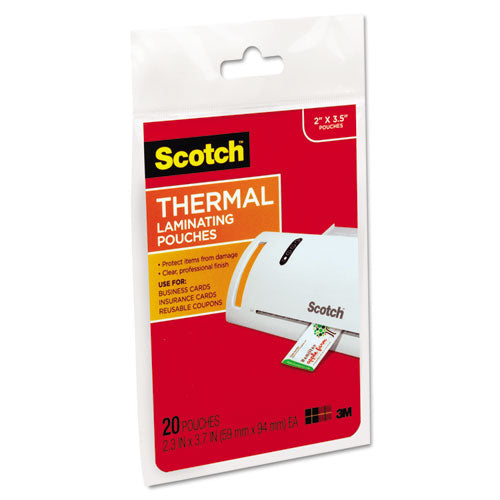 Image of Scotch Laminating Pouches, 5 Mil, 3.75" X 2.38", Gloss Clear, 20/pack