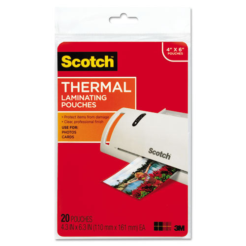 Image of Scotch Laminating Pouches, 5 Mil, 4.33" X 6.33", Gloss Clear, 20/pack
