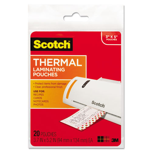 Image of Scotch Laminating Pouches, 5 Mil, 5.38" X 3.75", Gloss Clear, 20/pack
