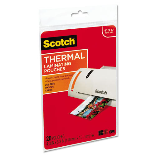 Image of Scotch Laminating Pouches, 5 Mil, 4.33" X 6.33", Gloss Clear, 20/pack
