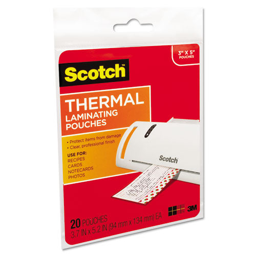 Image of Scotch Laminating Pouches, 5 Mil, 5.38" X 3.75", Gloss Clear, 20/pack