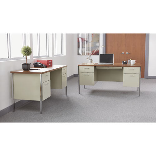 Image of Alera® Double Pedestal Steel Desk, 60" x 30" x 29.5", Cherry/Putty, Chrome-Plated Legs