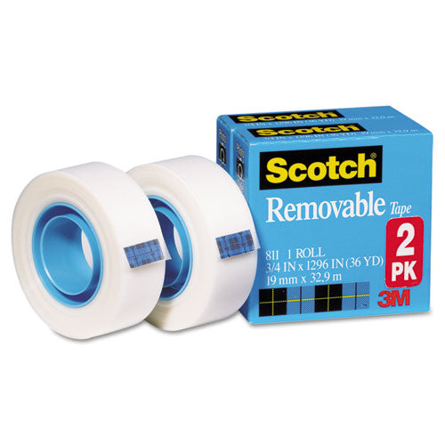 Image of Scotch® Removable Tape, 1" Core, 0.75" X 36 Yds, Transparent, 2/pack
