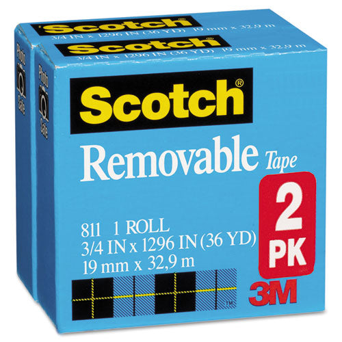 Image of Scotch® Removable Tape, 1" Core, 0.75" X 36 Yds, Transparent, 2/pack