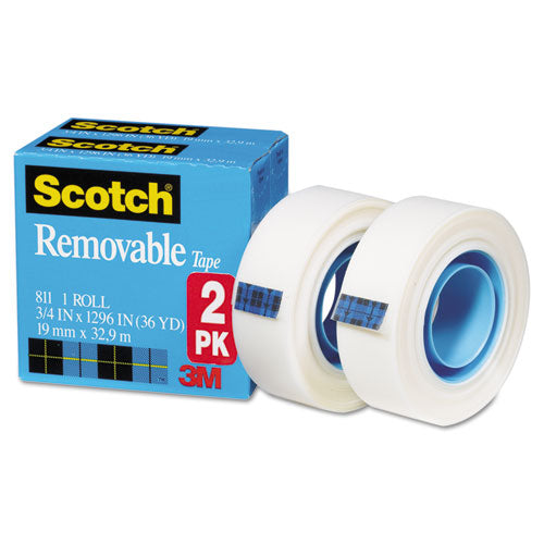 Image of Scotch® Removable Tape, 1" Core, 0.75" X 36 Yds, Transparent, 2/pack