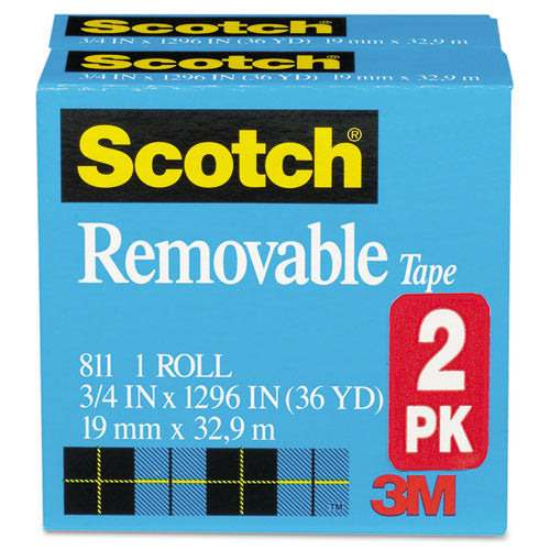 Image of Scotch® Removable Tape, 1" Core, 0.75" X 36 Yds, Transparent, 2/pack