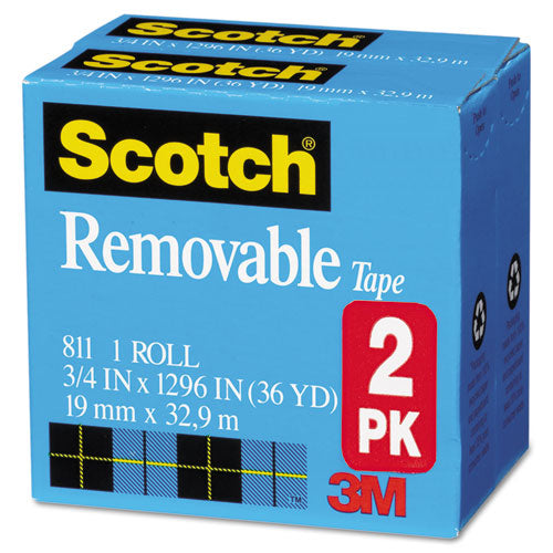 Image of Scotch® Removable Tape, 1" Core, 0.75" X 36 Yds, Transparent, 2/pack