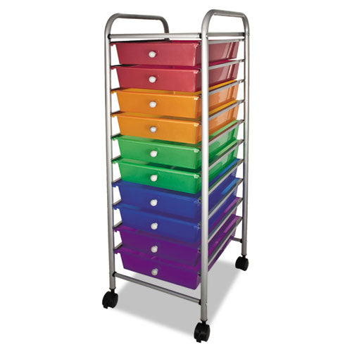 Image of Advantus Portable Drawer Organizer, Metal, 1 Shelf, 10 Drawers, 13" x 15.38" x 37.75", Matte Gray/Assorted
