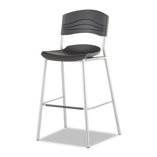 Image of Iceberg CafeWorks Stool, Supports Up to 225 lb, 30" Seat Height, Graphite Seat, Graphite Back, Silver Base