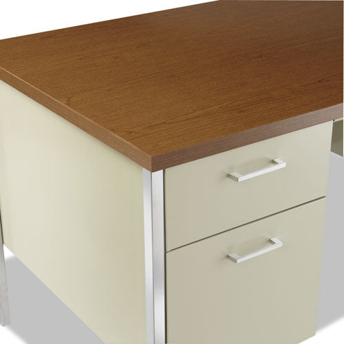 Image of Alera® Double Pedestal Steel Desk, 60" x 30" x 29.5", Cherry/Putty, Chrome-Plated Legs