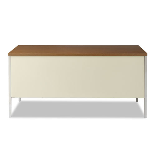 Image of Alera® Double Pedestal Steel Desk, 60" x 30" x 29.5", Cherry/Putty, Chrome-Plated Legs