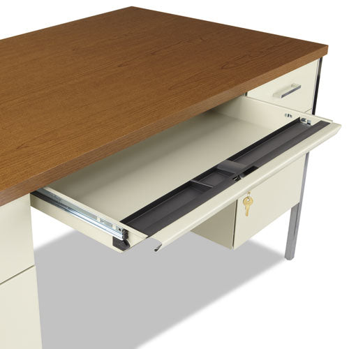 Image of Alera® Double Pedestal Steel Desk, 60" x 30" x 29.5", Cherry/Putty, Chrome-Plated Legs