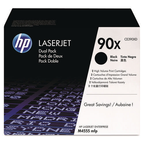 Image of HP HP 90x, (ce390x-D) 2-Pack High-Yield Black Original Laserjet Toner Cartridges
