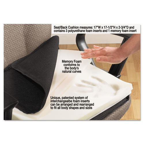 Image of Master Caster® The Comfortmakers Deluxe Seat/back Cushion, Memory Foam, 17 X 2.75 X 17.5, Black