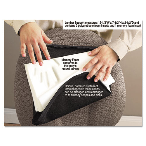 Image of Master Caster® The Comfortmakers Deluxe Lumbar Support Cushion, Memory Foam, 12.5 X 2.5 X 7.5, Black