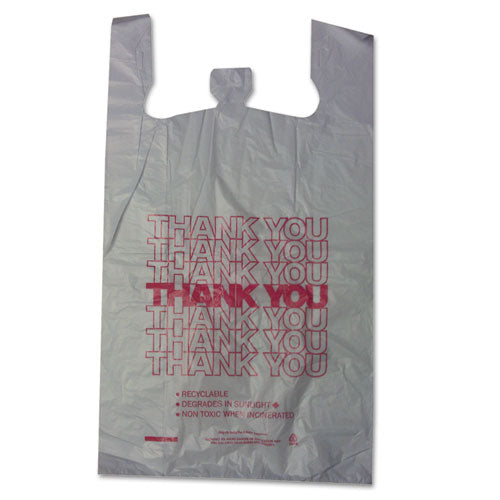 Image of Barnes Paper Company Thank You High-Density Shopping Bags, Have a Nice Day Labeling, Cut-Out Handles, 18" x 8" x 30", White/Red, 500/Carton