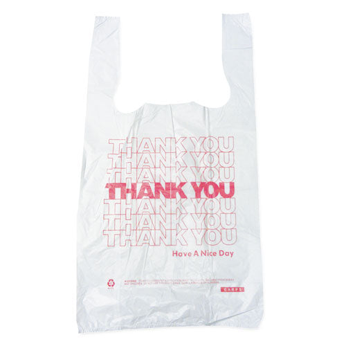 Image of Barnes Paper Company Thank You High-Density Shopping Bags, Have a Nice Day Labeling, Cut-Out Handles, 10" x 5" x 19", White/Red, 2,000/Carton
