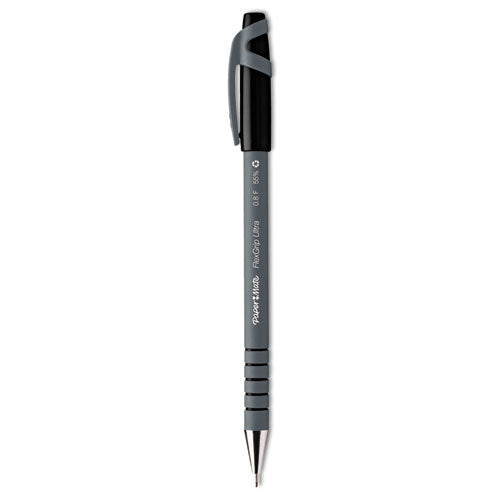Image of Paper Mate® FlexGrip Ultra Recycled Ballpoint Pen, Stick, Fine 0.8 mm, Black Ink, Gray Barrel, Dozen