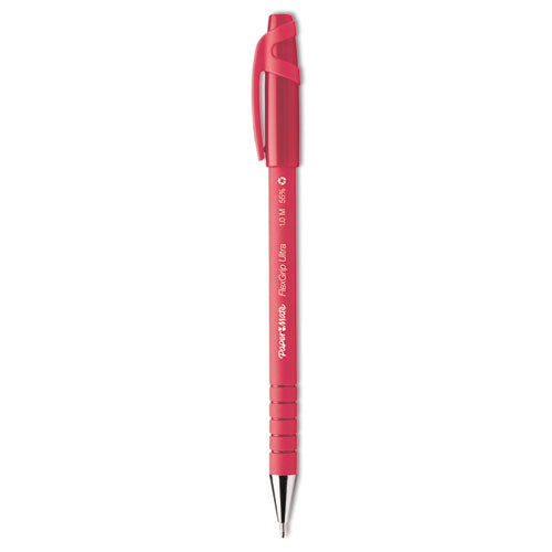 Image of Paper Mate® FlexGrip Ultra Recycled Ballpoint Pen, Stick, Medium 1 mm, Red Ink, Red Barrel, Dozen