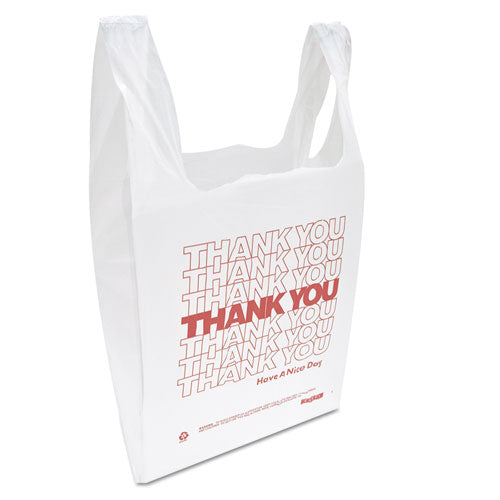 Image of Inteplast Group Thank You Handled T-Shirt Bag, Have a Nice Day Labeling, Cut-Out Handles, 11.5" x 6.5" x 21", White/Red, 900/Carton