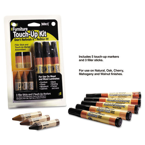 Image of Master Caster® ReStor-It Furniture Touch-Up Kit with (5) Woodgrain Markers, (3) Filler Sticks, 4.25 x 0.38 x 6.75