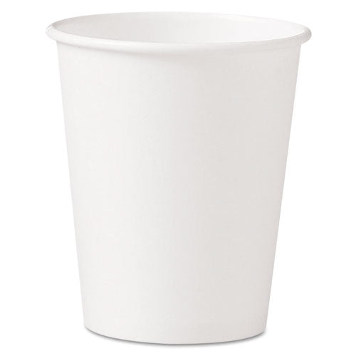 Image of SOLO® Single-Sided Poly Paper Hot Cups, 10 oz, White, 50/Sleeve, 20 Sleeves/Carton