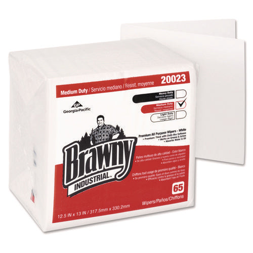 Image of Brawny® Professional Medium Duty Premium DRC 1/4 Fold Wipers, 1-Ply, 13 x 12.5, Unscented, White, 65/Pack