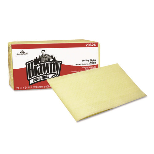 Image of Brawny® Professional Dusting Cloths, Quarterfold, 24 x 24, Unscented, Yellow, 50/Pack, 4 Packs/Carton
