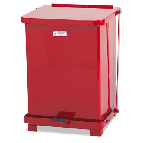 Image of Rubbermaid® Commercial Defenders Heavy-Duty Steel Step Can, 4 gal, Steel, Red