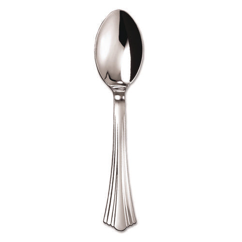 Image of WNA Heavyweight Plastic Spoons, Reflections Design, Silver, 600/Carton