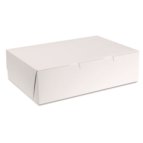 Image of SCT® White One-Piece Non-Window Bakery Boxes, 1/4-Sheet Cake Box, 14 x 10 x 4, White, Paper, 100/Carton